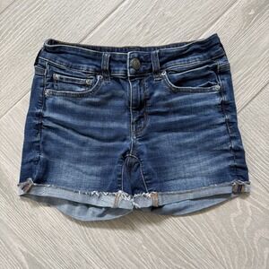 American Eagle Outfitters Women's Blue Denim Shorts Size 4 Midi Super Stretch